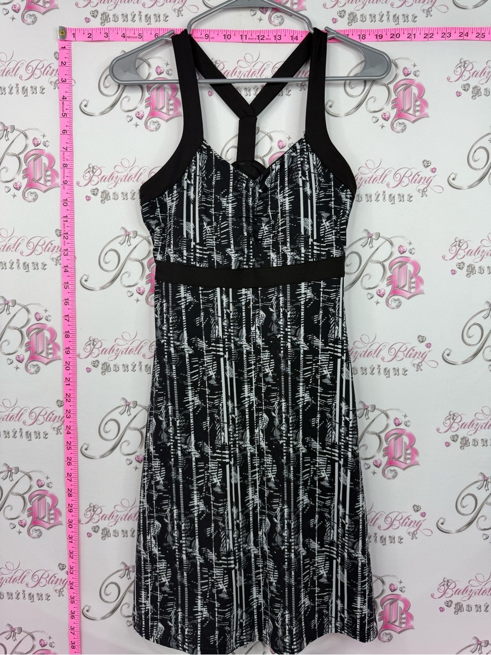 Soybu dress Black and White Patterned Cross-Back Midi Dress